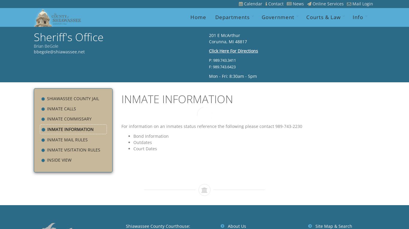 INMATE INFORMATION - Shiawassee County, Michigan